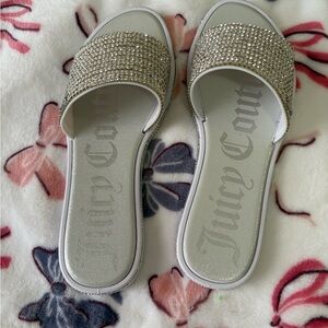Juicy Couture Gold Sandals with Glittery Embellishment and Slip-On Design